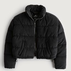 Hollister Puffer Collection Corduroy Mock-Neck Puffer Jacket black NWT
